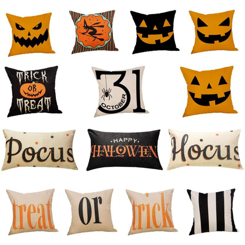 Halloween Pillow Cases Sofa Throw Letters Pumpkin