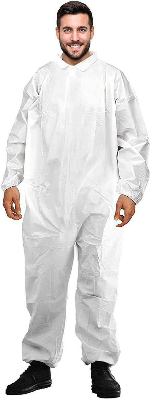 Disposable Hazmat Suit. Large Disposable Coverall White with Zipper