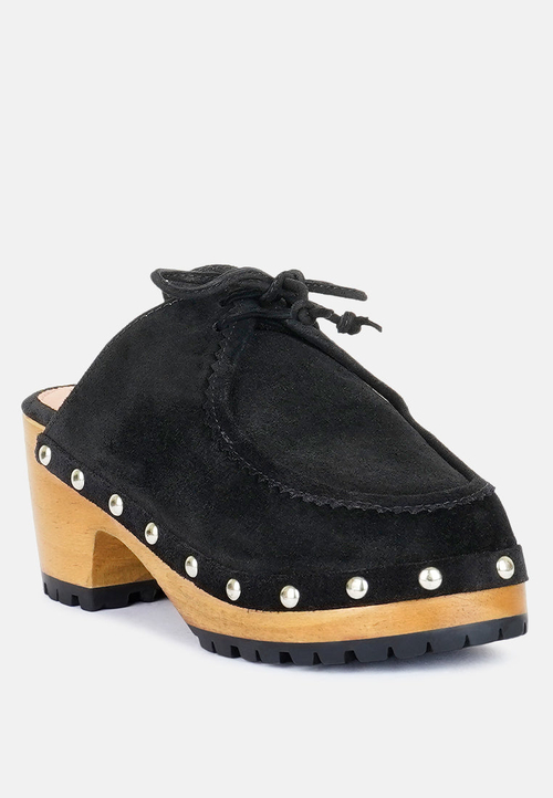 Iroko Suede Tie Detail Stud Clogs