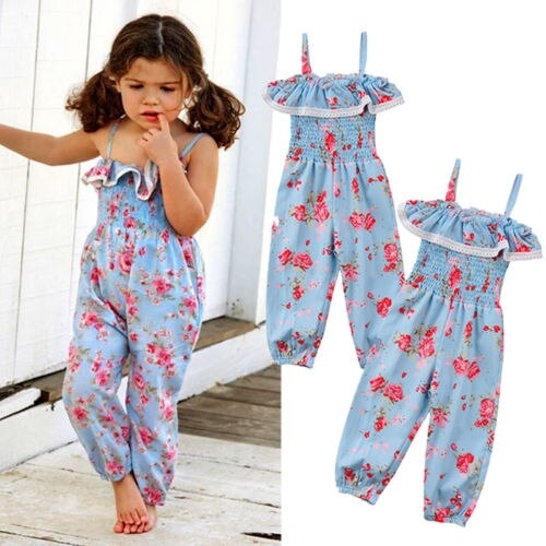 Kids Baby Girls Floral Strap Romper Jumpsuit