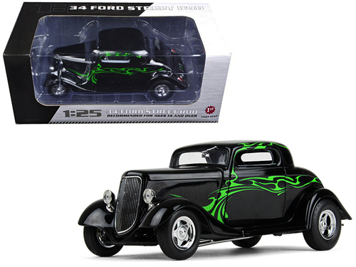 1934 Ford Coupe Street Rod Black with Lime Green 1/25 Diecast Model
