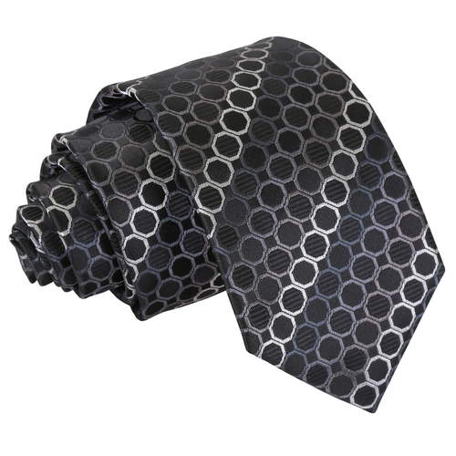 Honeycomb Polka Dot Slim Tie - Black, Platinum & Silver