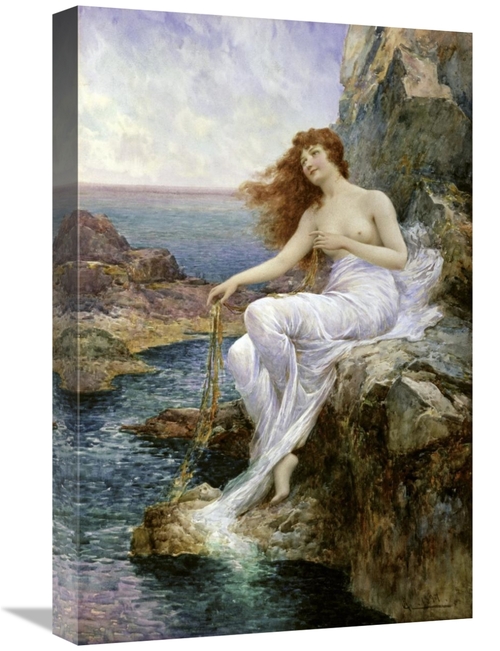 Global Gallery GCS-282132-22-142 22 in. Sea Nymph Seated on a Rock wit