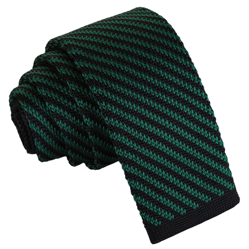 Diagonal Stripe Knitted Skinny Tie - Black & Green