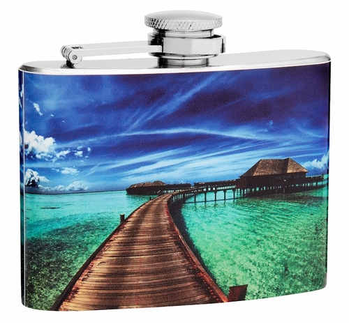 4oz Walk to the Ocean Landscape Hip Flask