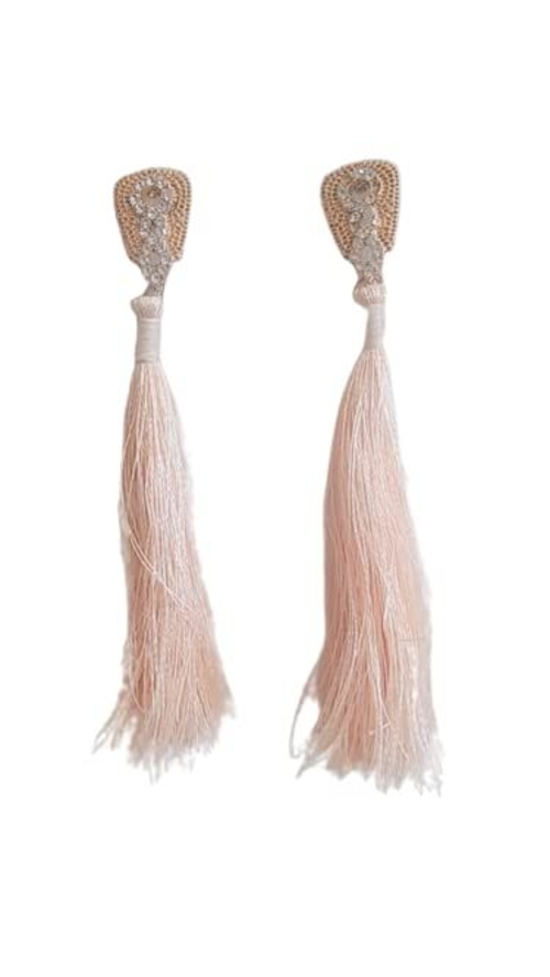 Handmade Tassel Stud Earrings for Women's & Girl's (Beige)