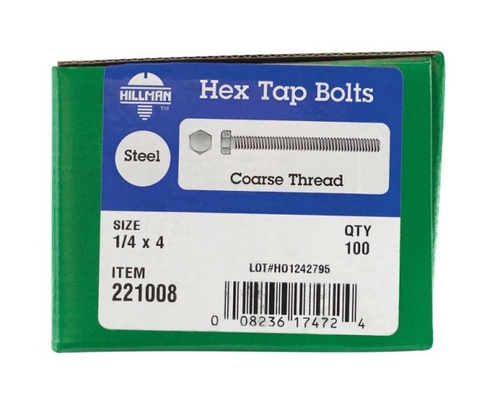 Hillman 221008 0.25 x 4 in. Hex Tap Bolt  Box of 100