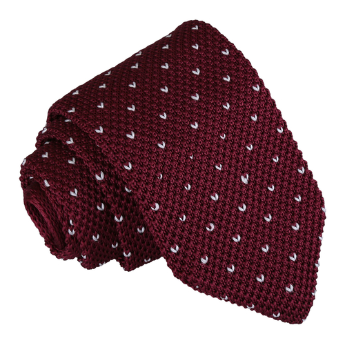 Flecked V Polka Dot Knitted Slim Tie - Burgundy