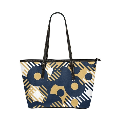 Large Leather Tote Shoulder Bag - Blue and Gold B6008798
