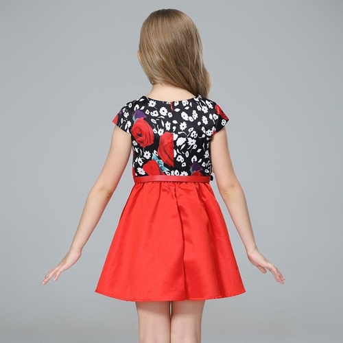 Kids Girls Printed Dress Flower Belt Fashion