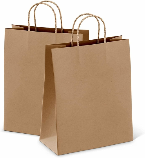 Kraft Paper Shopping Bags 8 x 4.75 x 10.5 Inch Size. Pack of 25 Brown