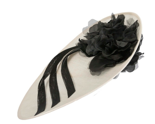 Large cream & black plate racing fascinator