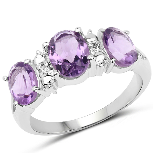 2.79 Carat Genuine Amethyst and White Topaz .925 Sterling Silver Ring