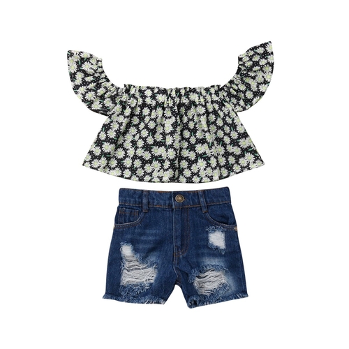 2PCS Toddler Baby Girl Floral Tops+Shorts Pants