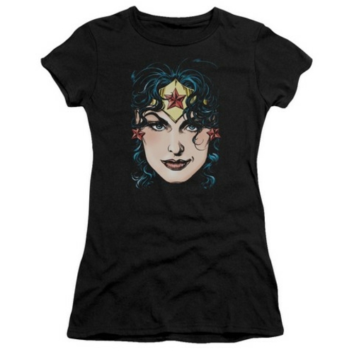 Trevco Dco Jla-Wonder Woman Head Short Sleeve Junior Sheer Tee- Black 