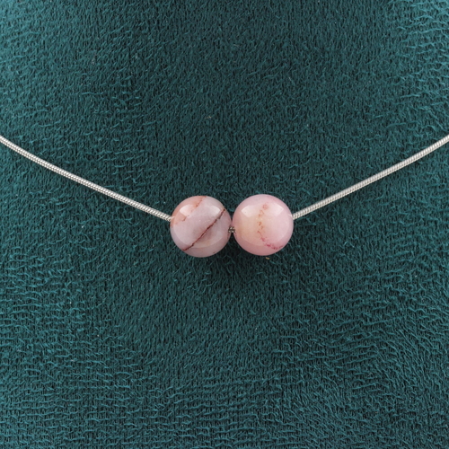 Pink opal 8 mm 2 beads necklace