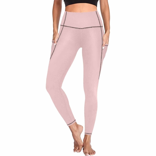 Womens Leggings with Pockets - Fitness Pants / Rose Quartz Red