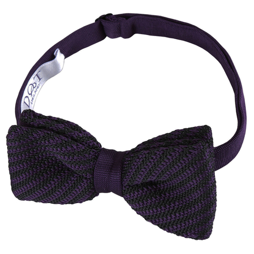 Diagonal Stripe Knitted Pre-Tied Bow Tie - Black & Purple