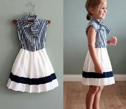 2016 New Girls Summer Sailor Collar Striped