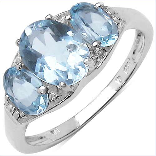 2.63 Carat Genuine Blue Topaz & White Topaz .925 Sterling Silver Ring