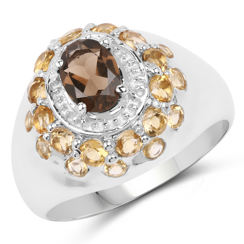 1.91 Carat Genuine Smoky Quartz and Citrine .925 Sterling Silver Ring