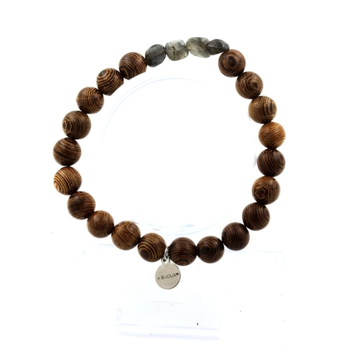 Labradorite from Finland + wood Bracelet 8 mm Beads.