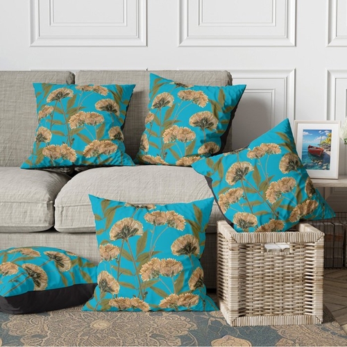 Turquoise floral print cushion cover