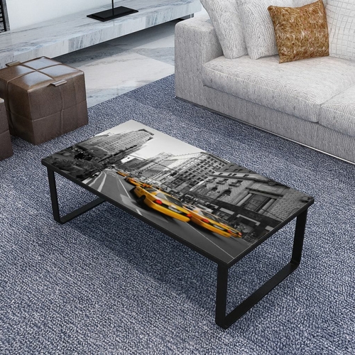 Coffee Table with Piano Printing Glass Top