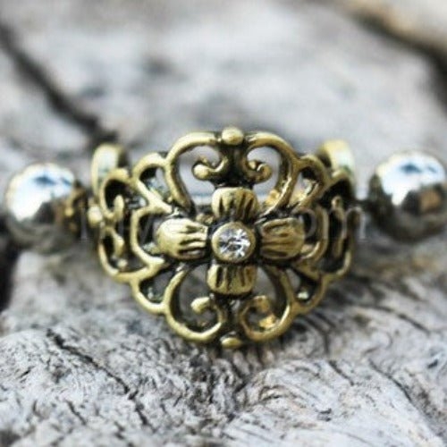 Antique Gold Gemmed Floral Cartilage Ear Cuff