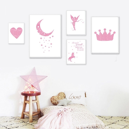 Fairy Canvas Poster Pink Heart Castle