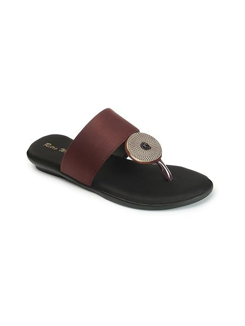 Retro Walk Embellished Open Toe Flats (Size-UK-5) (Color-MAROON)