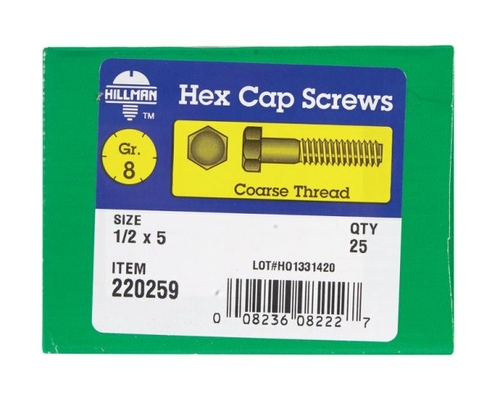 Hillman 220259 0.5 x 5 in. NC-Y Grade 8 Hex Head Cap Bolt