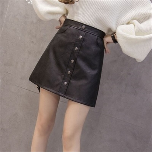 Korean Women Black PU Leather Skirt Female