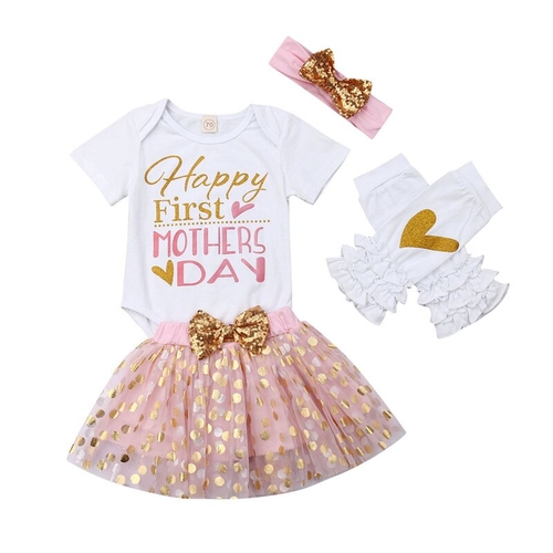 Cute Newborn 1st Mothers' Day Clothes 4Pcs Baby