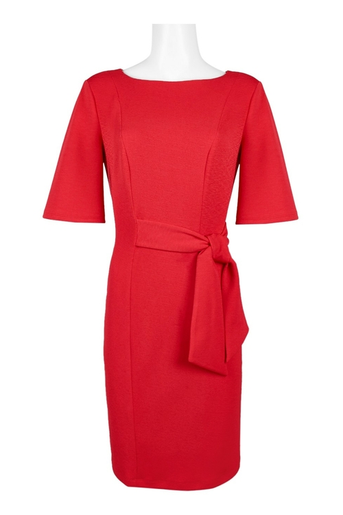 London Times Boat Neck 3/4 Sleeve Tie Side Zipper Back Solid Scuba