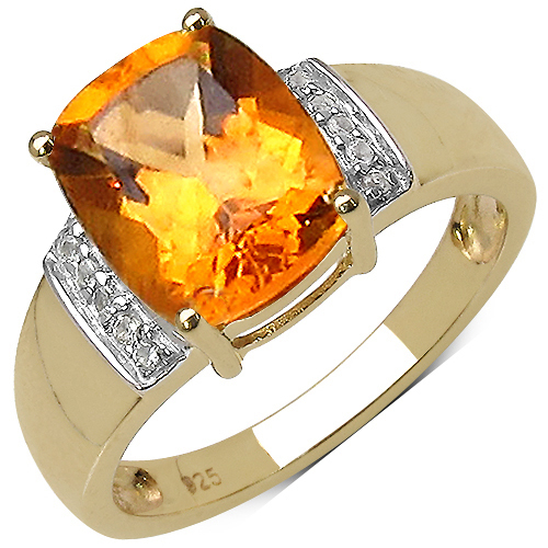 14K Yellow Gold Plated 2.66 Carat Genuine Citrine & White Diamond .925