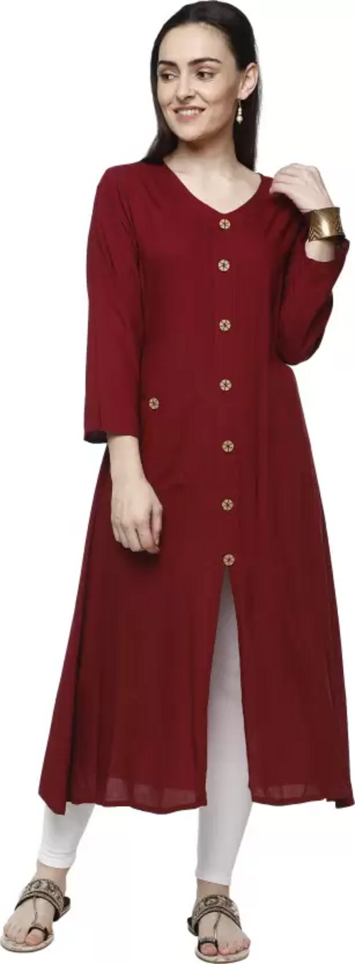 Women Solid Viscose Rayon A-line Kurta  (Maroon) Size L