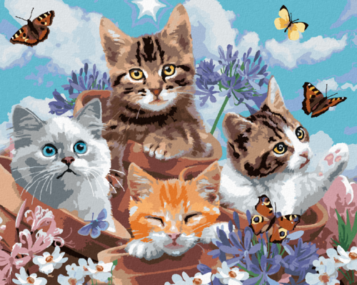 Paint by Numbers - CATS IN FLOWER POTS AND BUTTERFLIES (HOWARD