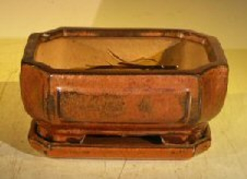 Aztec Orange Ceramic Bonsai Pot - Rectangle Professional Series with