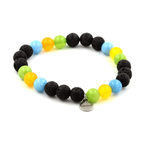 Peridot + Yellow Agate + Blue Chalcedony + Lava Bracelet 8 mm Beads.