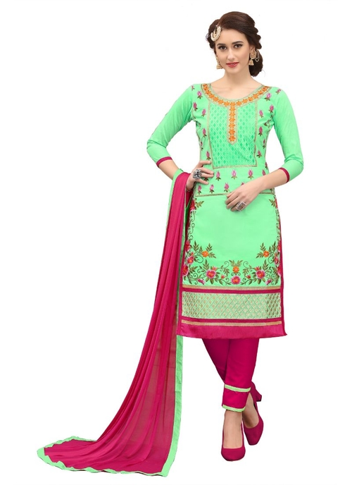 Generic Women's Cotton Salwar Material (Green,