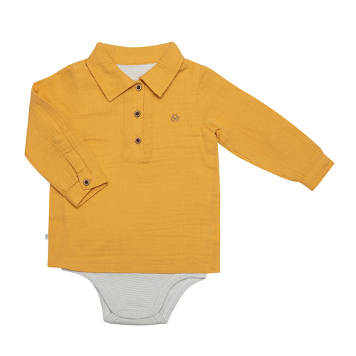 OrganicEra Organic Muslin Boy’s Bodysuit Shirt, Mustard