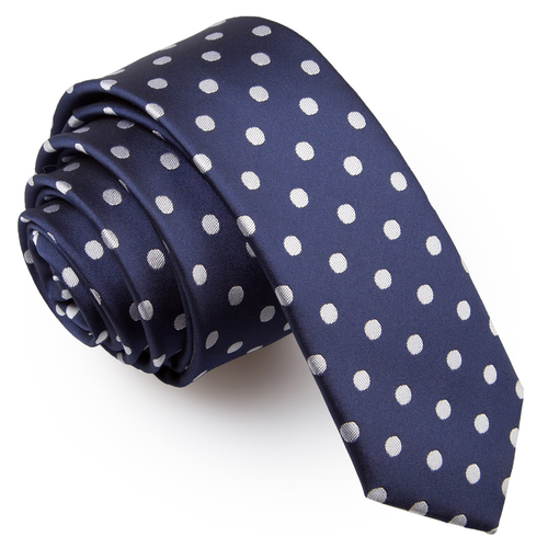 Polka Dot Skinny Tie - Navy Blue