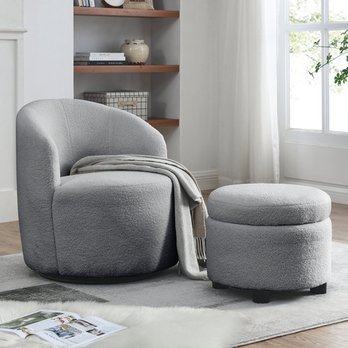 Swivel barrel chair, living room swivel chair with round storage