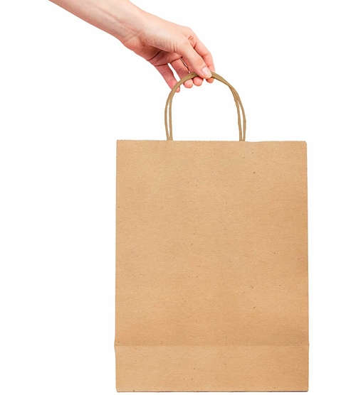 Pack of 250 Paper Shopping Bags 8 x 4.75 x 10.5. Brown Kraft Carry-Out