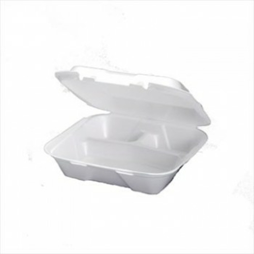 Genpak SN203VW-H-01 3 Compartment Hinged Foam Container, White - C