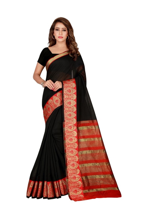 Generic Women's Cotton Silk Saree(Black, 5.5-6