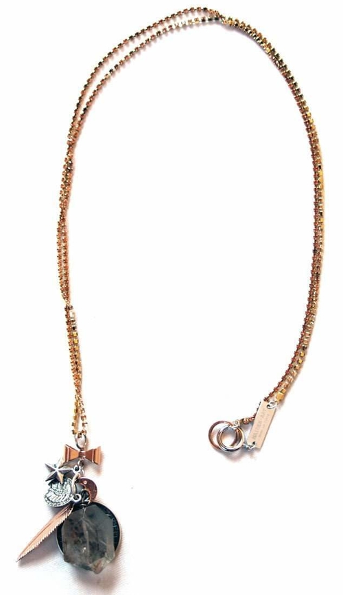 One chain Necklace made of apricot Swarovski crystals chain with