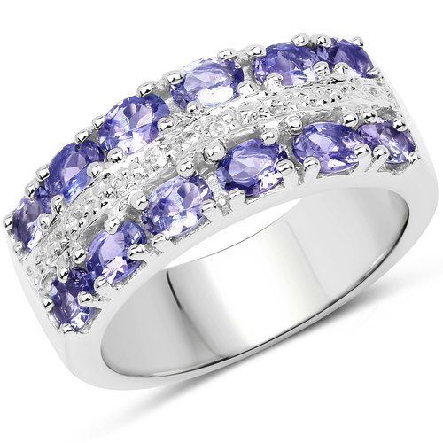 2.06 Carat Genuine Tanzanite and White Topaz .925 Sterling Silver Ring