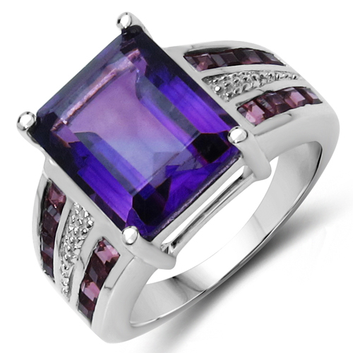 6.87 Carat Genuine Amethyst & Rhodolite .925 Sterling Silver Ring